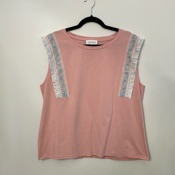 Lovely Melody Pink Tank Top with Embroidered Accents - Picture 1 of 5